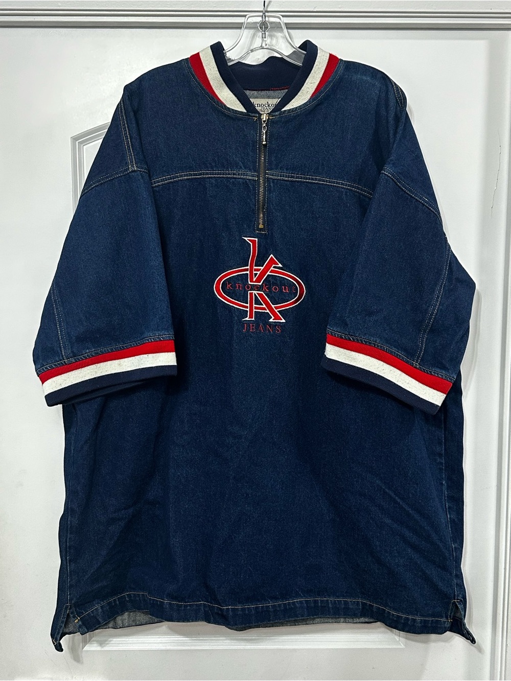 Vintage 90s Knockout Jeans Denim Quarter Zip Shirt Mens XL Made in USA